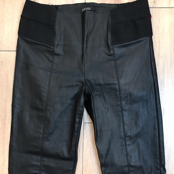 ANGL Black Faux Leather Moto Hi Rise Legging Pants W/ Zippers - Picture 3 of 8